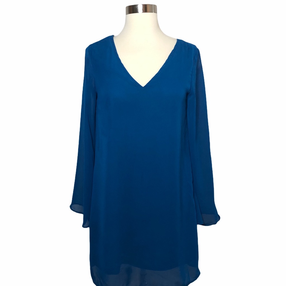 Japna Blue V-Neck & Bell Sleeves Boho Dress XS